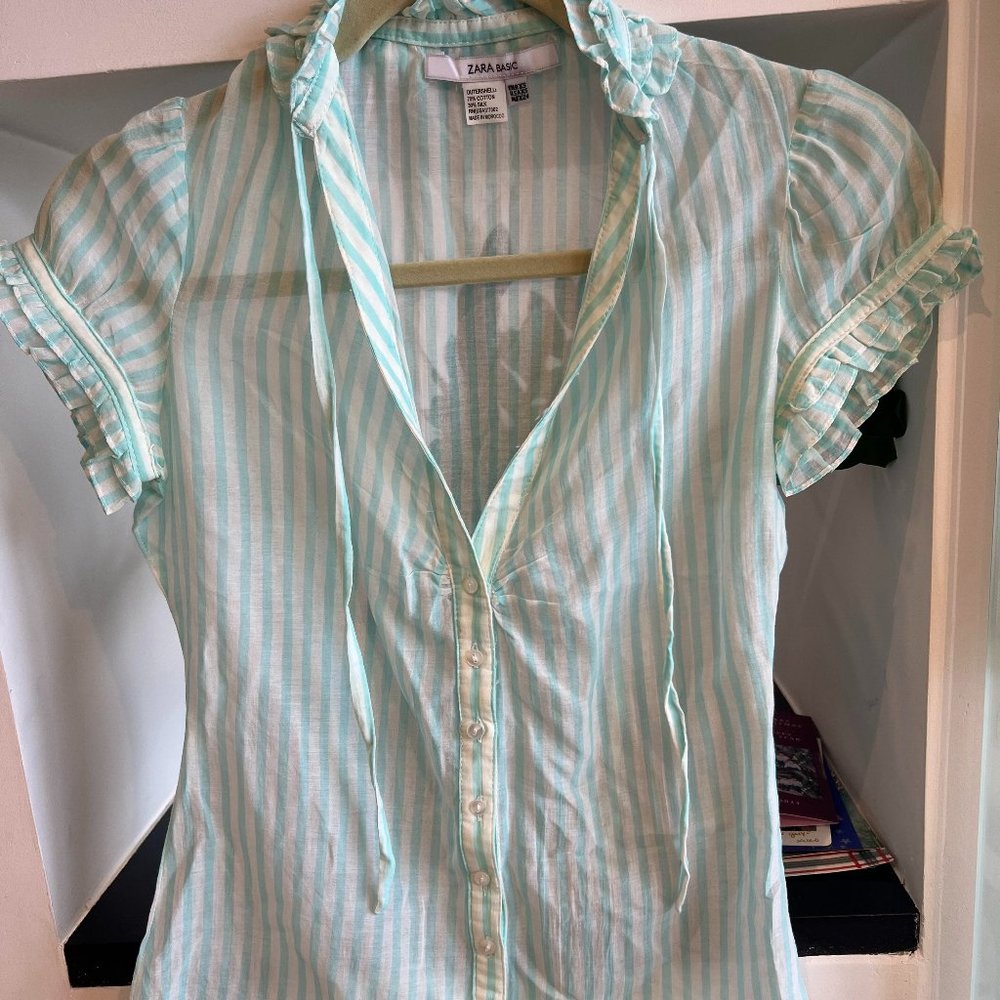 Zara | Ruffle short sleeve striped top